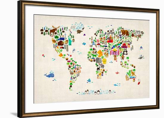 Animal Map of the World-Michael Tompsett-Framed Art Print