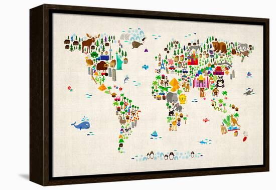 Animal Map of the World-Michael Tompsett-Framed Stretched Canvas