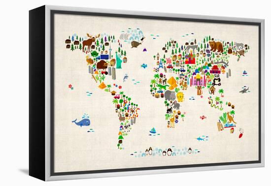 Animal Map of the World-Michael Tompsett-Framed Stretched Canvas