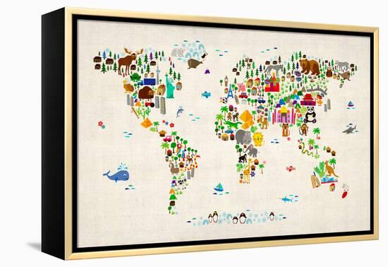 Animal Map of the World-Michael Tompsett-Framed Stretched Canvas