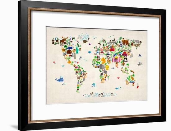 Animal Map of the World-Michael Tompsett-Framed Art Print