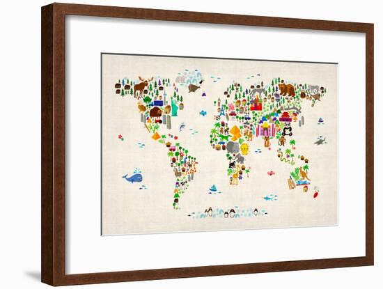 Animal Map of the World-Michael Tompsett-Framed Art Print