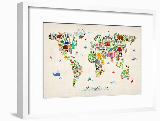 Animal Map of the World-Michael Tompsett-Framed Art Print