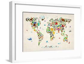 Animal Map of the World-Michael Tompsett-Framed Art Print