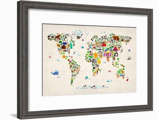 Animal Map of the World-Michael Tompsett-Framed Art Print