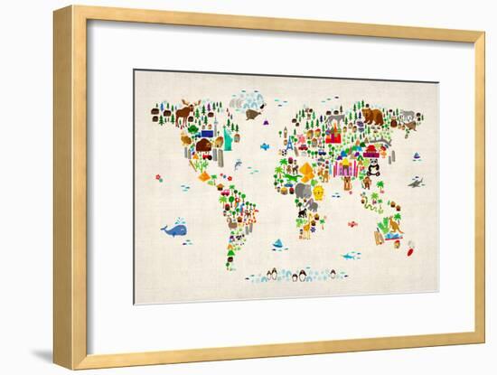 Animal Map of the World-Michael Tompsett-Framed Art Print