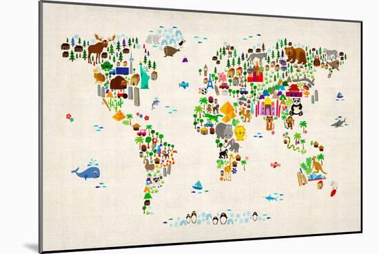 Animal Map of the World-Michael Tompsett-Mounted Art Print