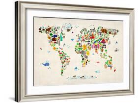 Animal Map of the World-Michael Tompsett-Framed Art Print