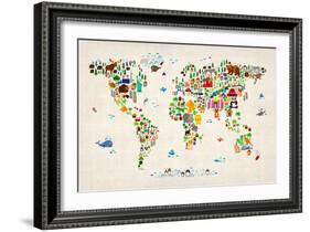 Animal Map of the World-Michael Tompsett-Framed Art Print