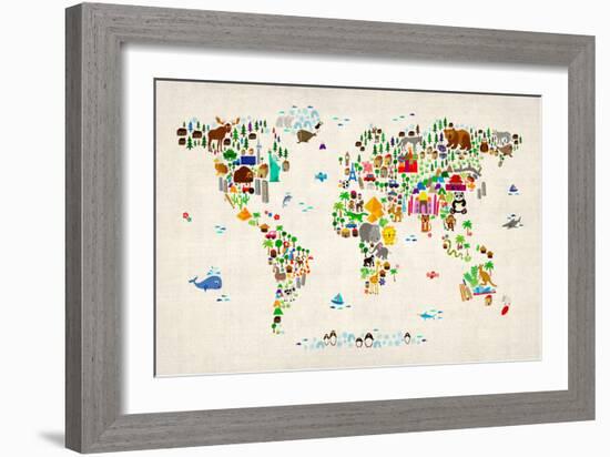 Animal Map of the World-Michael Tompsett-Framed Premium Giclee Print