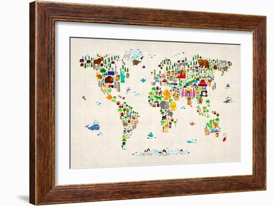 Animal Map of the World-Michael Tompsett-Framed Premium Giclee Print