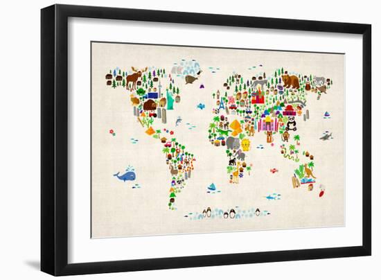 Animal Map of the World-Michael Tompsett-Framed Premium Giclee Print