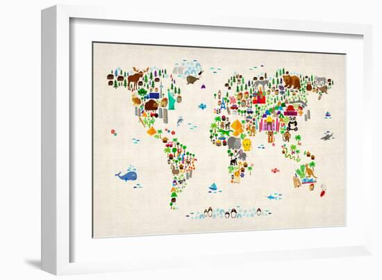 Animal Map of the World-Michael Tompsett-Framed Premium Giclee Print