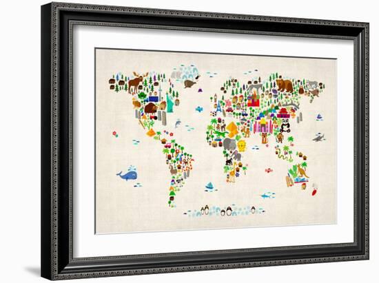 Animal Map of the World-Michael Tompsett-Framed Premium Giclee Print