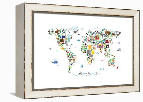 Animal Map of the World-Michael Tompsett-Framed Stretched Canvas