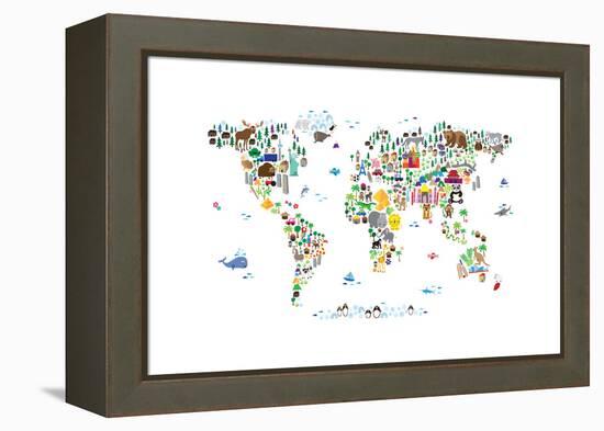 Animal Map of the World-Michael Tompsett-Framed Stretched Canvas