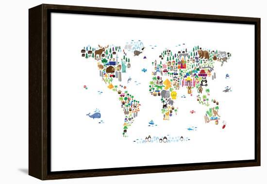 Animal Map of the World-Michael Tompsett-Framed Stretched Canvas