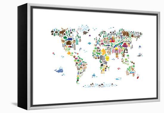 Animal Map of the World-Michael Tompsett-Framed Stretched Canvas