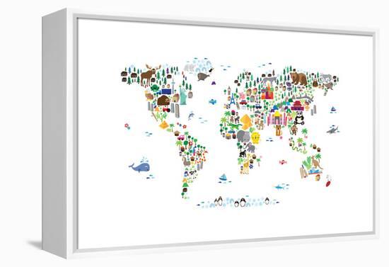 Animal Map of the World-Michael Tompsett-Framed Stretched Canvas