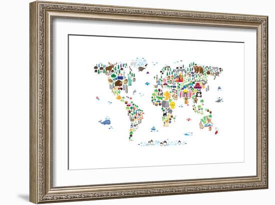 Animal Map of the World-Michael Tompsett-Framed Art Print