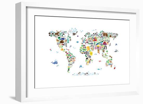 Animal Map of the World-Michael Tompsett-Framed Premium Giclee Print