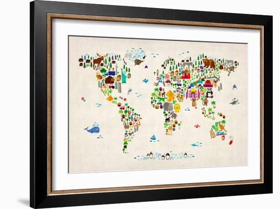 Animal Map of the World-Michael Tompsett-Framed Art Print