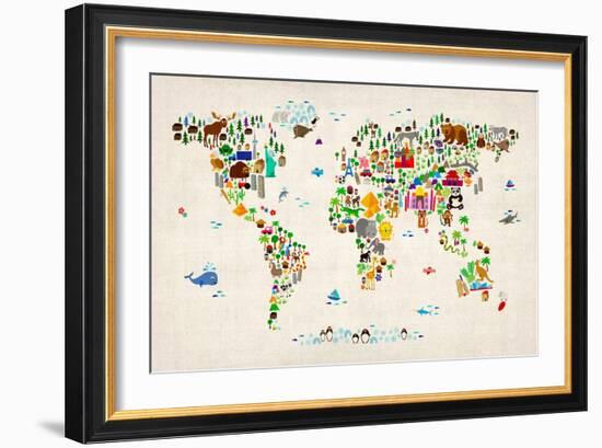 Animal Map of the World-Michael Tompsett-Framed Art Print