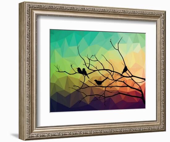 Animal of Wildlife ( Bird on Tree Branch and Low Poly Vector Background)-ananaline-Framed Premium Giclee Print