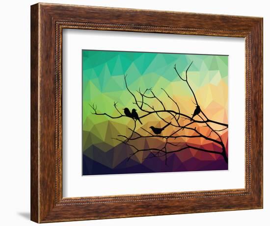 Animal of Wildlife ( Bird on Tree Branch and Low Poly Vector Background)-ananaline-Framed Premium Giclee Print