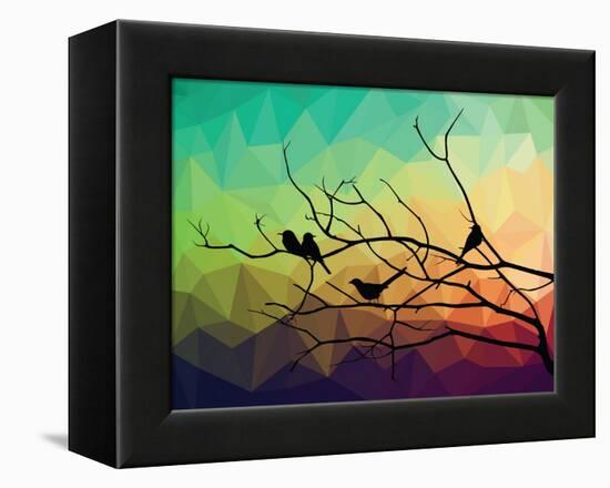 Animal of Wildlife ( Bird on Tree Branch and Low Poly Vector Background)-ananaline-Framed Stretched Canvas