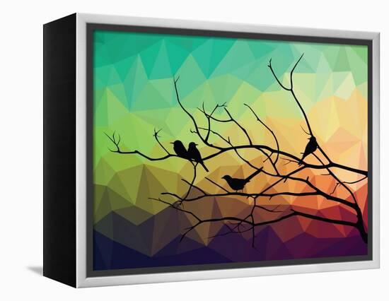 Animal of Wildlife ( Bird on Tree Branch and Low Poly Vector Background)-ananaline-Framed Stretched Canvas