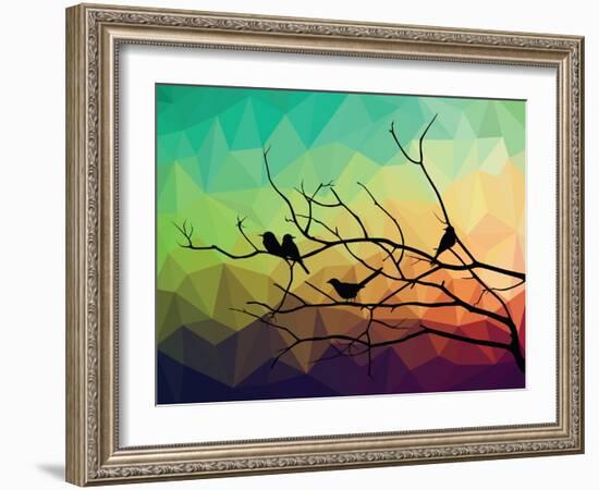 Animal of Wildlife ( Bird on Tree Branch and Low Poly Vector Background)-ananaline-Framed Art Print