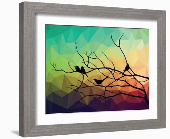 Animal of Wildlife ( Bird on Tree Branch and Low Poly Vector Background)-ananaline-Framed Art Print