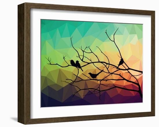 Animal of Wildlife ( Bird on Tree Branch and Low Poly Vector Background)-ananaline-Framed Art Print