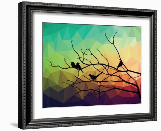 Animal of Wildlife ( Bird on Tree Branch and Low Poly Vector Background)-ananaline-Framed Art Print