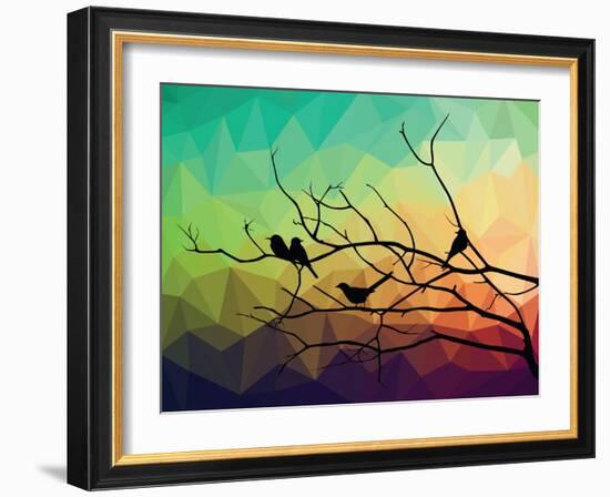 Animal of Wildlife ( Bird on Tree Branch and Low Poly Vector Background)-ananaline-Framed Art Print