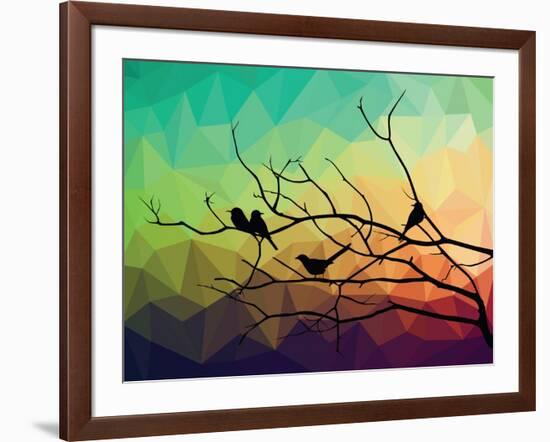 Animal of Wildlife ( Bird on Tree Branch and Low Poly Vector Background)-ananaline-Framed Art Print