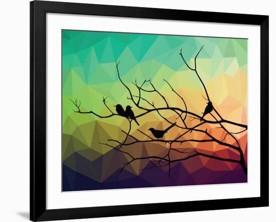 Animal of Wildlife ( Bird on Tree Branch and Low Poly Vector Background)-ananaline-Framed Art Print