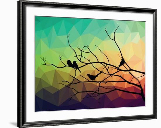 Animal of Wildlife ( Bird on Tree Branch and Low Poly Vector Background)-ananaline-Framed Art Print