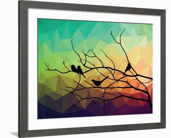 Animal of Wildlife ( Bird on Tree Branch and Low Poly Vector Background)-ananaline-Framed Art Print