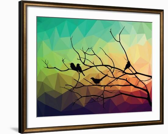 Animal of Wildlife ( Bird on Tree Branch and Low Poly Vector Background)-ananaline-Framed Art Print