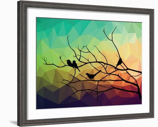 Animal of Wildlife ( Bird on Tree Branch and Low Poly Vector Background)-ananaline-Framed Premium Giclee Print