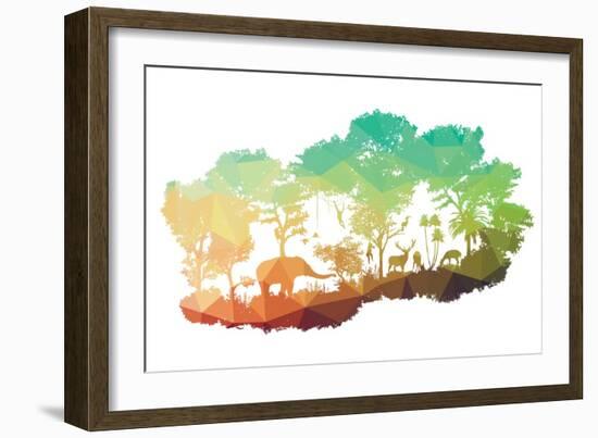 Animal of Wildlife including Elephant, Monkeys, Deers, Rabbits, Birds-ananaline-Framed Art Print