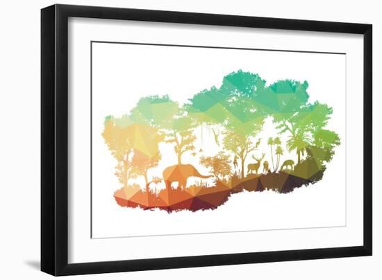 Animal of Wildlife including Elephant, Monkeys, Deers, Rabbits, Birds-ananaline-Framed Art Print