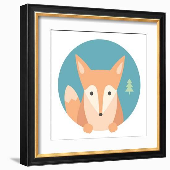 Animal Set. Portrait in Flat Graphics - Fox-sonyakamoz-Framed Art Print