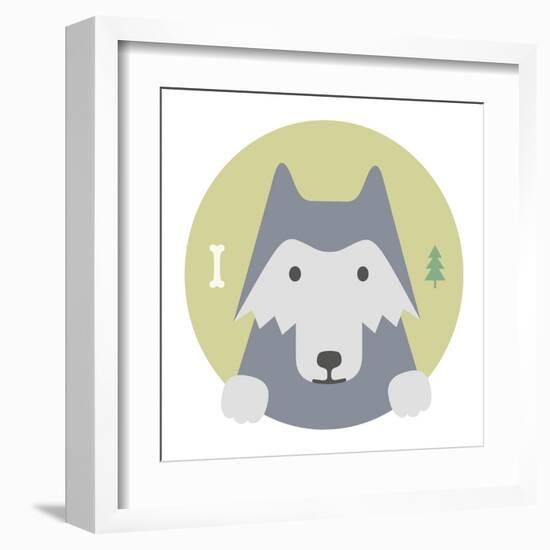 Animal Set. Portrait in Flat Graphics. Wolf-sonyakamoz-Framed Art Print