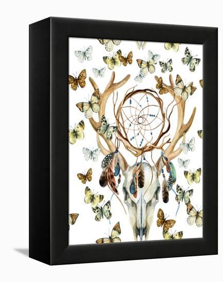 Animal Skull with Dreamcather and Butterfly-tanycya-Framed Stretched Canvas