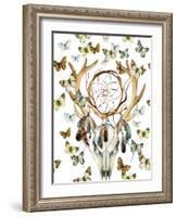 Animal Skull with Dreamcather and Butterfly-tanycya-Framed Art Print