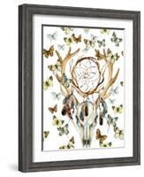 Animal Skull with Dreamcather and Butterfly-tanycya-Framed Art Print