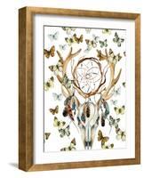 Animal Skull with Dreamcather and Butterfly-tanycya-Framed Art Print